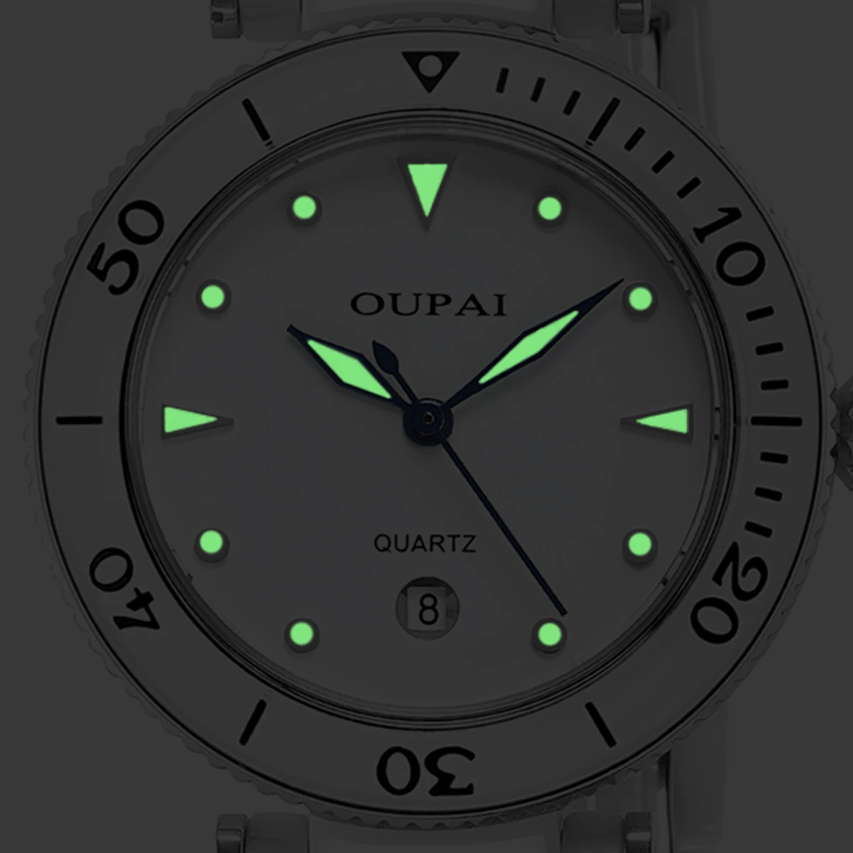 OUPAI White Ceramic Women's Watch Round Dial Luminous Small and Exquisite Waterproof Calendar Fashion and Casual