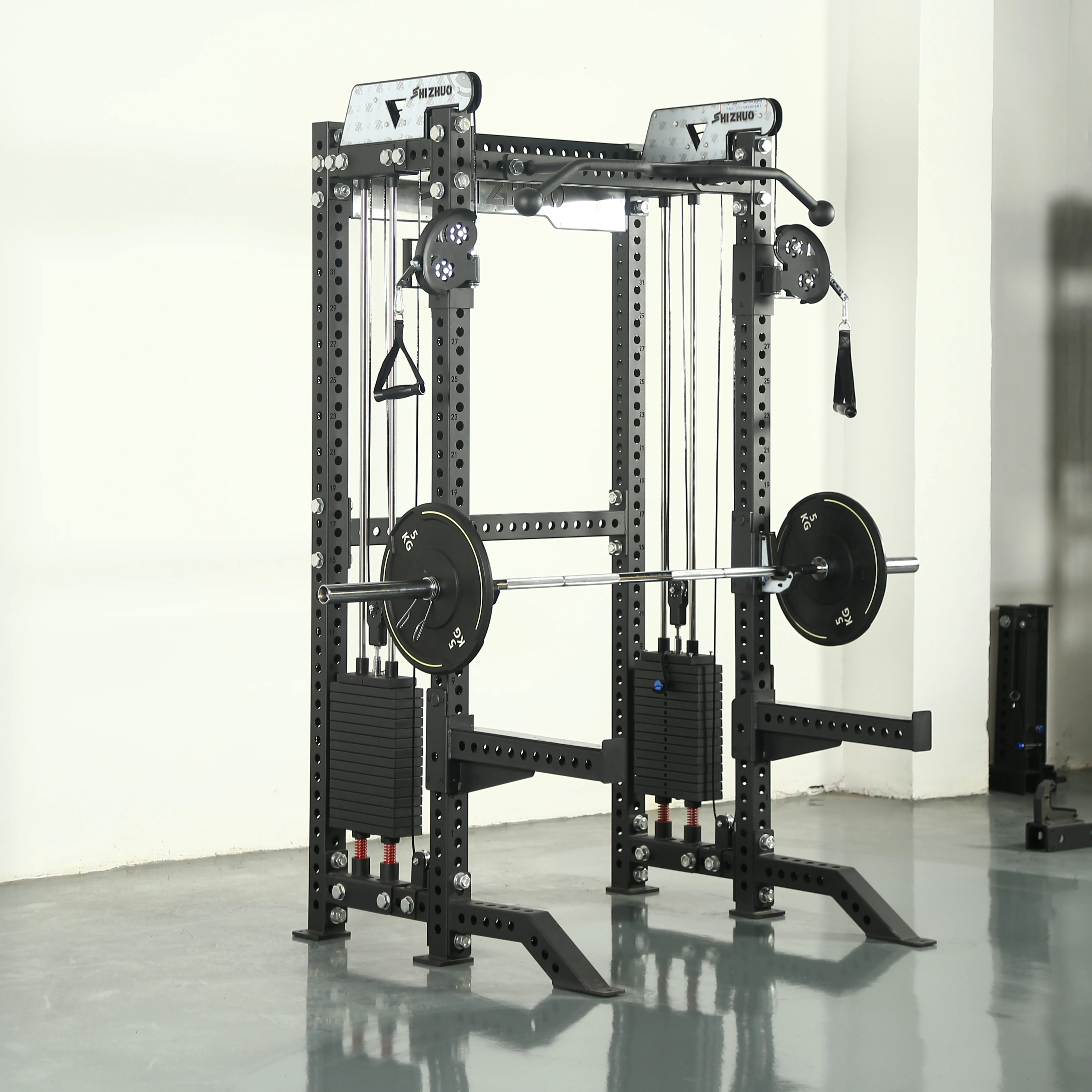 Customizable fitness gym equipment cable crossover power squat rack machine with weight stack