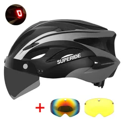 SUPERIDE Rechargeable Road Bike Helmet Men Women Cycling Helmet with Visor & Rearlight Sports MTB Bicycle Helmet with TT Lens