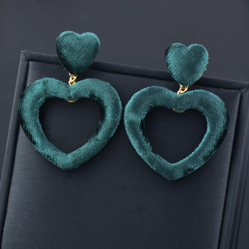 SINLEERY lovely cute green grey velvet heart earrings for women party wedding jewelry accessories ES162