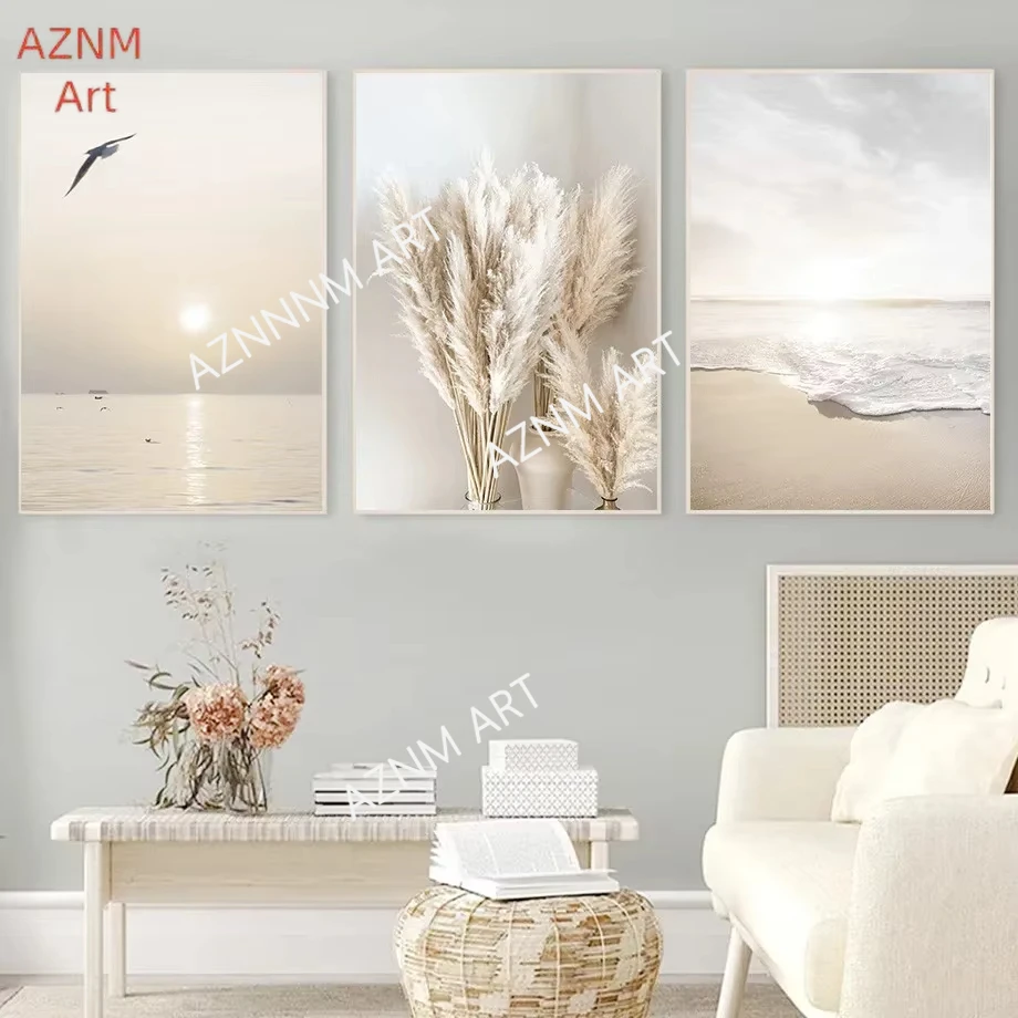 Skandinavische einfache Wandkunst, Bohemian Reed Beach, HD-Leinwand, Ölgemälde, Poster und Drucke, Heim-Schlafzimmer-Wohnzimmer-Dekoration