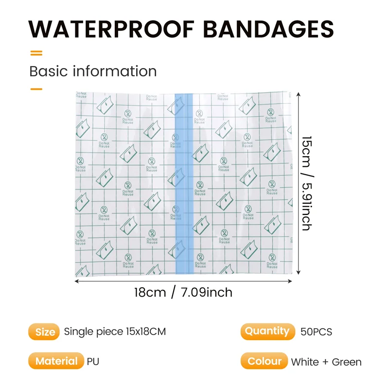 AT51-50 Stuks Douche Waterdichte Patch Wegwerp Transparante Stretch Bandage Shield Cover Voor Tatoeages Zwemmen Douchen