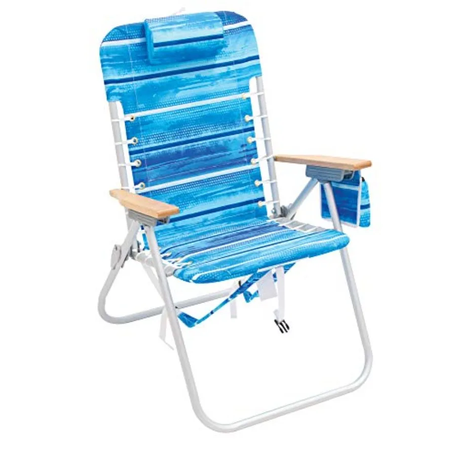 

4-Position Hi-Boy Backpack Beach Chair for Outdoors, Polyester Stripe Fabric, Navy/White, Ultra-Lightweight Quick-Fold Design