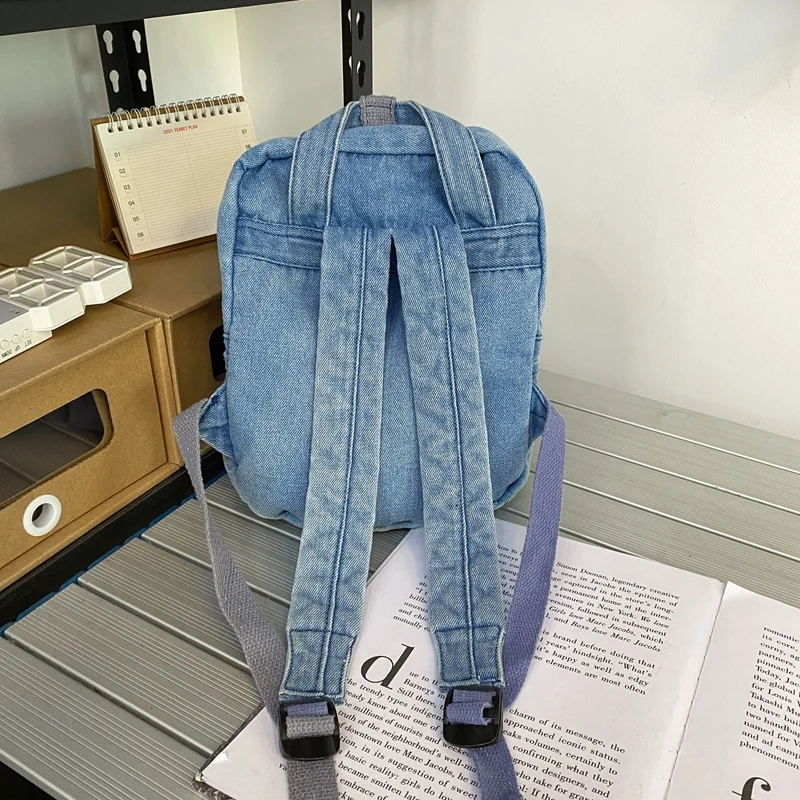 Small Denim Backpacks For Women Cute Little Portable Backpack 100% Cotton School Bags For Teenage Girls Fashion Casual Packages