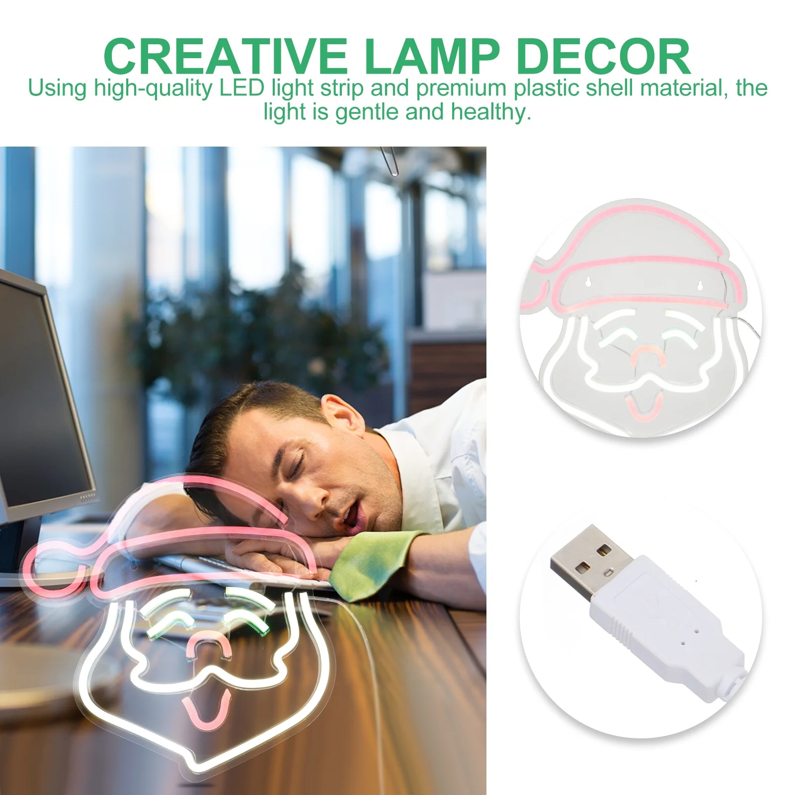 دائم سانتا على شكل LED ضوء النيون USB بالطاقة قسط البلاستيك قذيفة لطيف ضوء داخلي مصباح للزينة مصباح LED للزينة #6