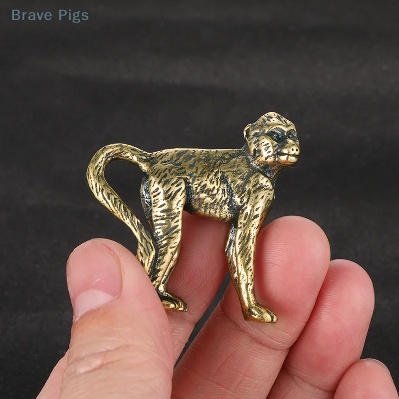 Long Tail Monkey Solid Brass Figurine Mini Tea Pet Craft Desktop Small Ornament Animal Home Decor Accessories Gift