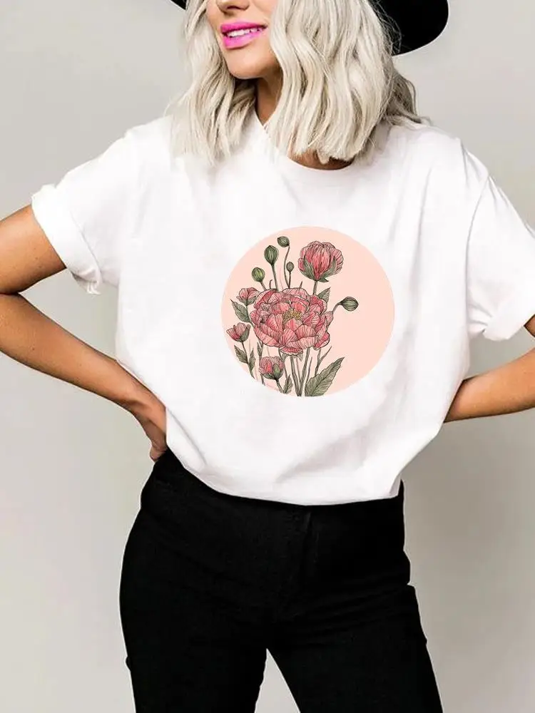 

Watercolor Cute Sweet Flower Tee Women Clothes Basic Clothing Print T Shirt Short Sleeve Summer Top Fashion Graphic T-shirt