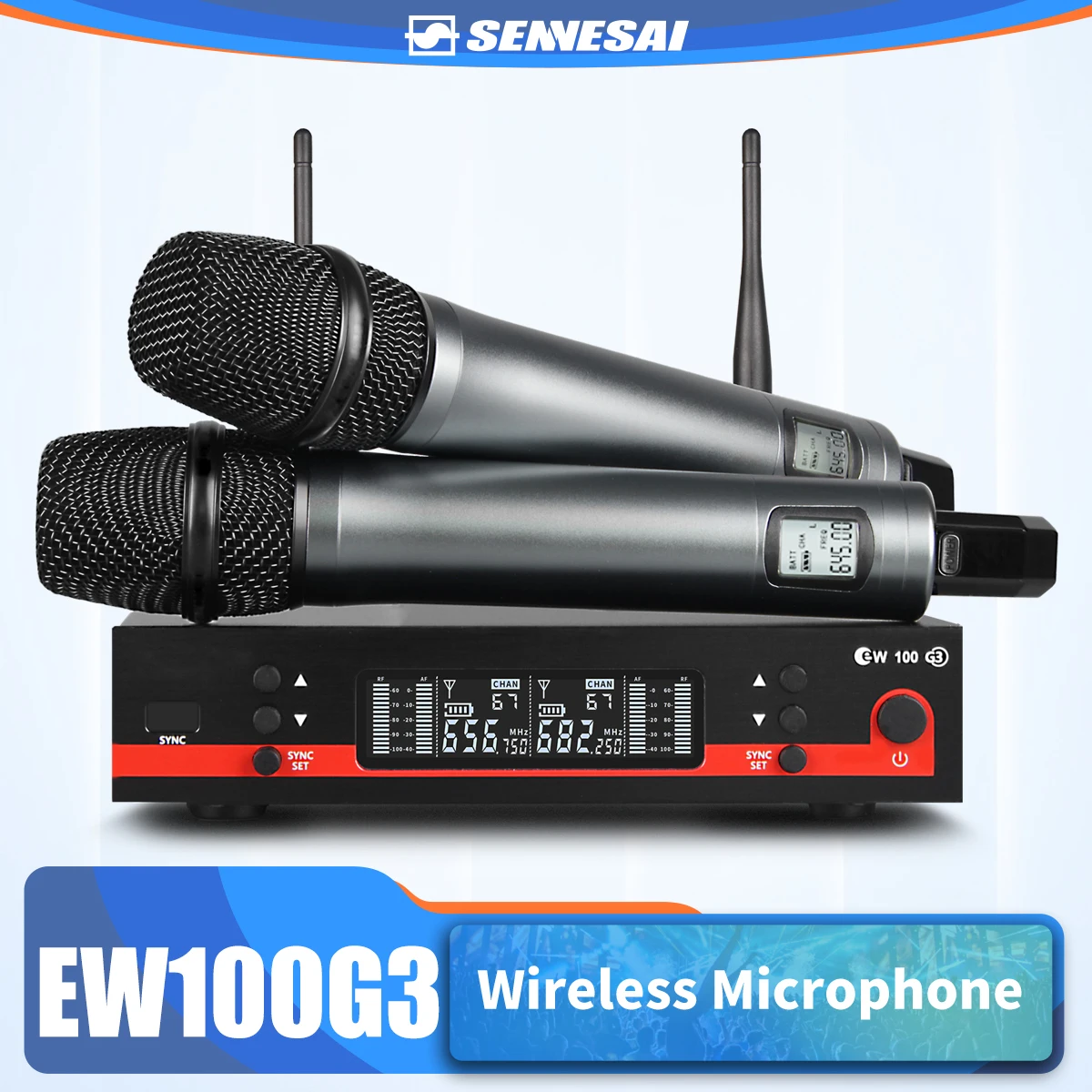 

Top Quality！Ew100G3 Professional Dual Wireless Microphone Stage Performance 2 Channels 600-699 UHF Karaoke Metal Handheld e835