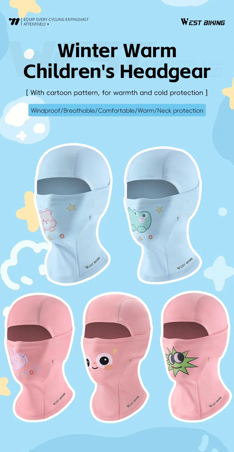 WEST BIKING Winter-Sturmhaube für Jungen und Mädchen, winddichte Thermo-Gesichtsmaske zum Radfahren und Skifahren, weiche Fleece-Cartoon-Helmunterlage. – Detail 1