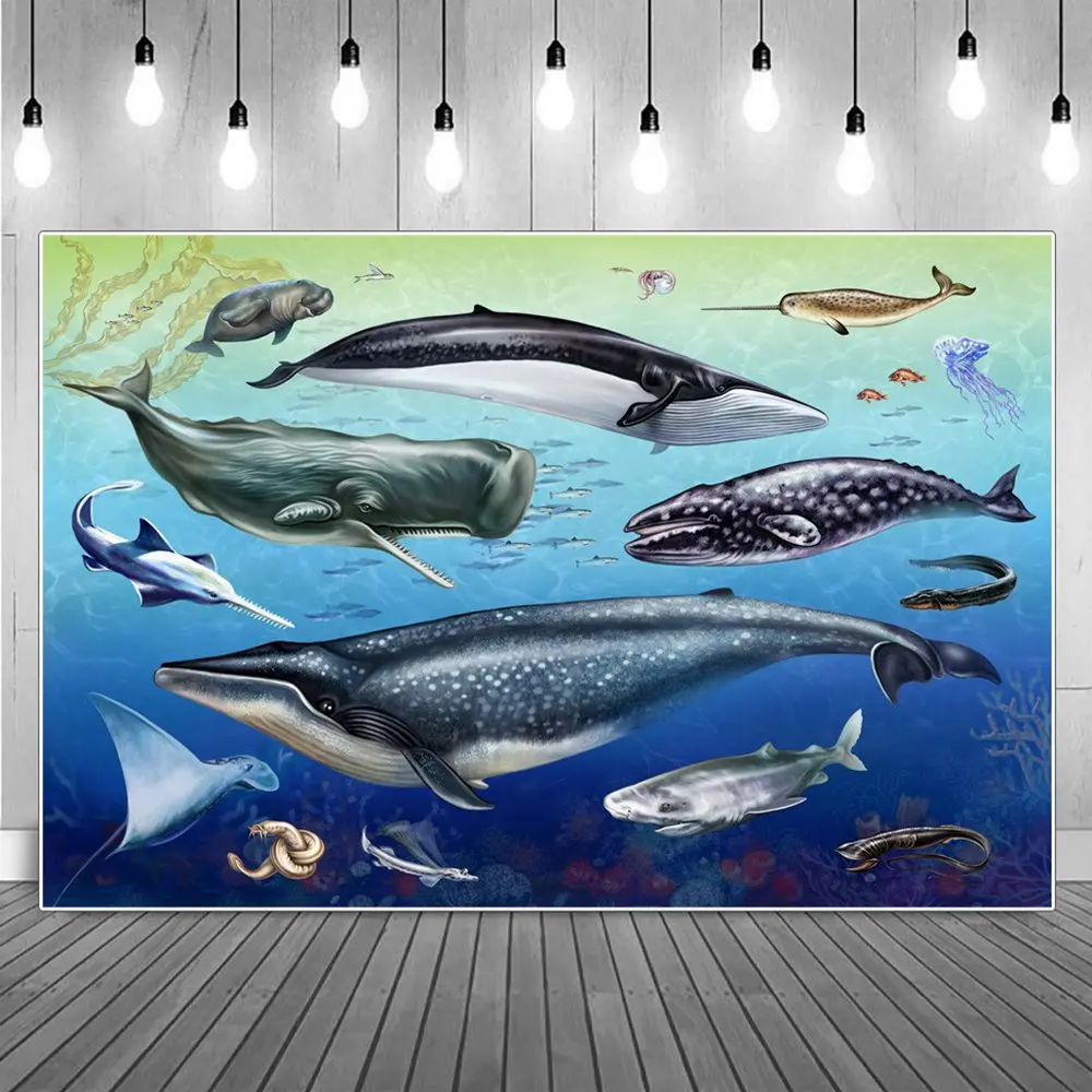 Shark Fishing Group Photography Backgrounds Summer Ocean Undersea Plants Corals Jellyfish Scenery Photographic Backdrop Portrait