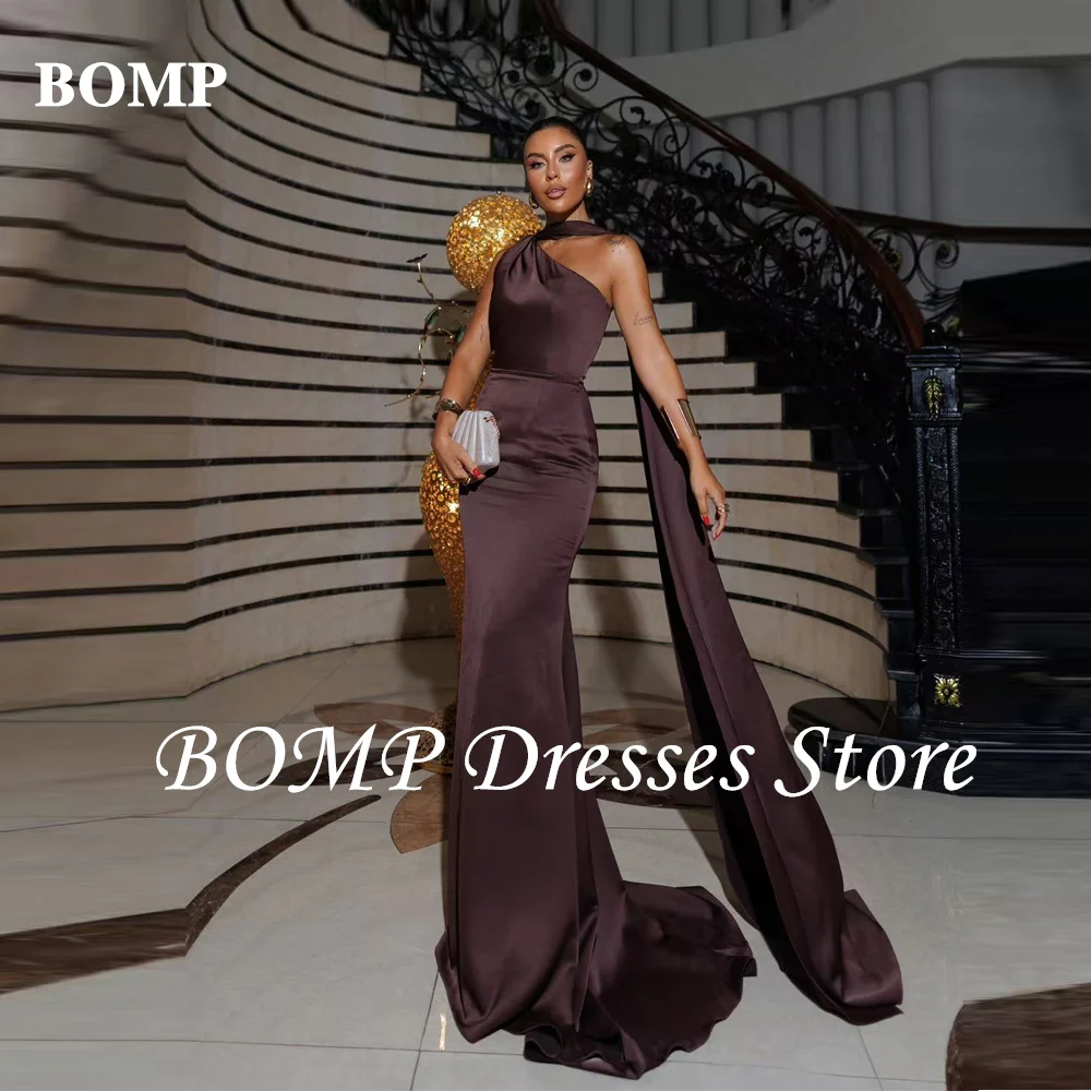 BOMP Formal Elegant Evening Dresses Satin Mermaid Purple Brown Silk Long Floor-Length Prom Party Gown Women Customized