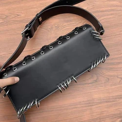 Moto & Biker Bags For Women Luxury Designer Handbag And Purses 2024 New In PU Metal Ring Decoration Long Strip Underarm Shoulder