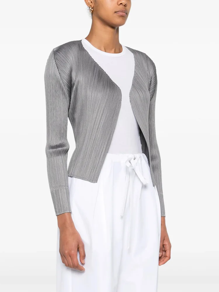 

ISSEY Jacket Japan Miyake Women's Basic Slim-Fit Solid Color Pleated Short Cardigan Lightweight Outerwear