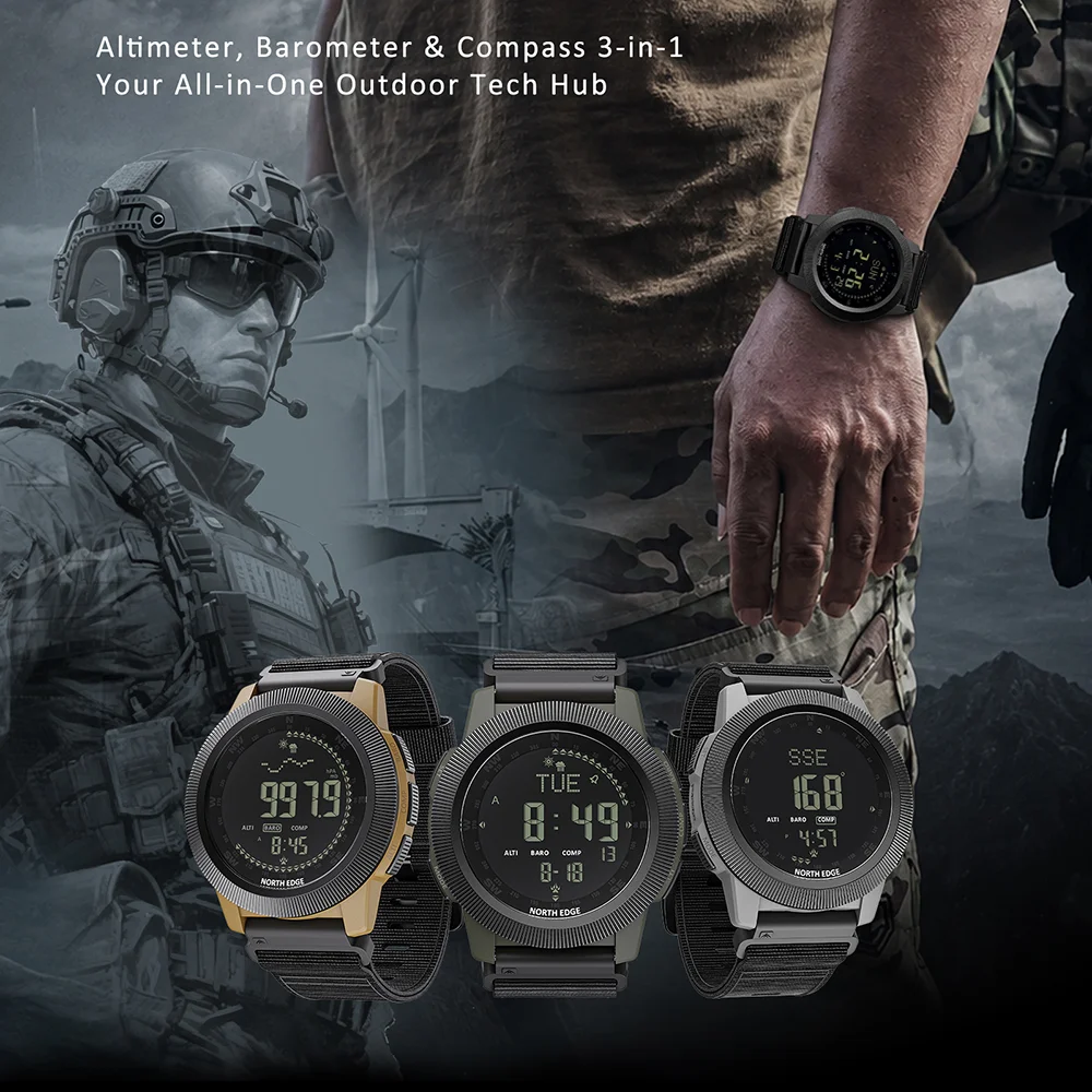 Altimeter Compass Watch - NORTH EDGE Men's Tactical Watch Altimeter
