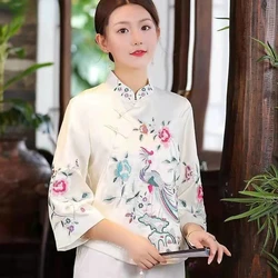 Haft Retro chińska sukienka Tang stojący kołnierz Hanfu damska Harajuku etniczna Top damska nowa elegancka Top Cheongsam