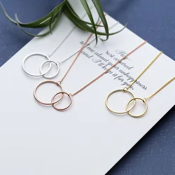 Women's Fashion Round Pendant Necklaces Two Circle Connected Simple Style Female Trendy Neck Accessories Jewelry Best Gifts