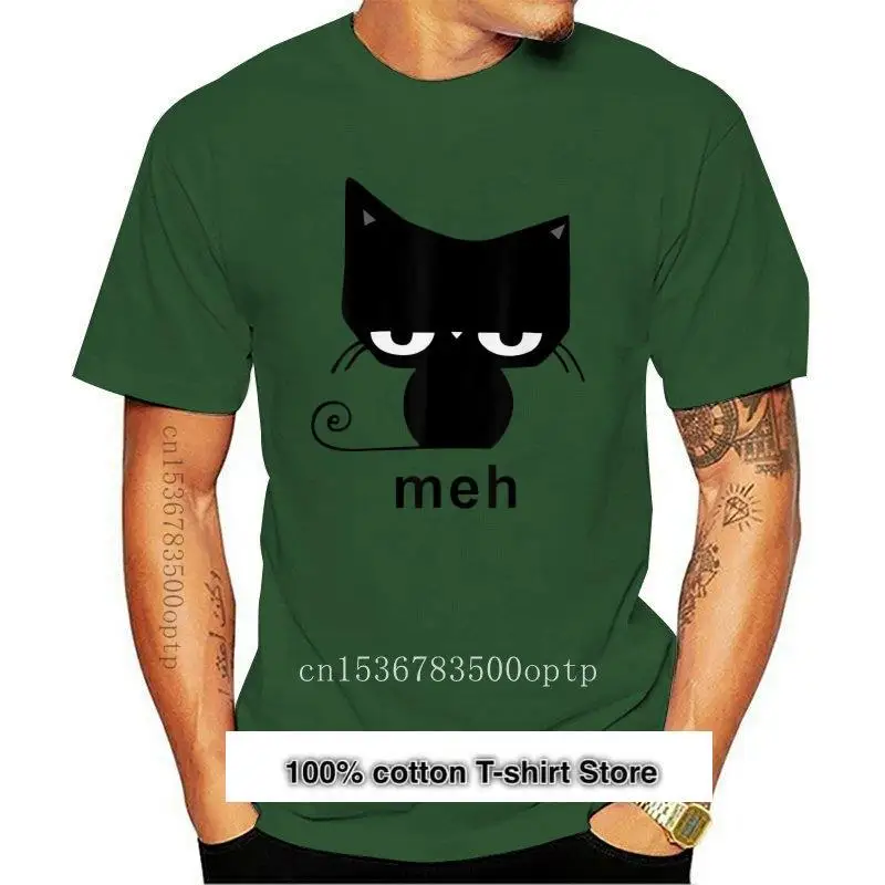 Camiseta blanca divertida de gato negro Meh, regalo para amantes de los gatos, S-3Xl, transpirable, nueva