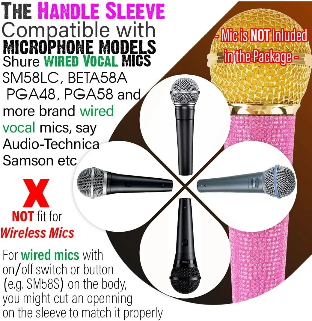 Colored Wired Microphone Cover for Shure Corded Mic SM58, Beta58 and Universal Wired Mics with Pink, Rose Gold, Silver, Black view 3