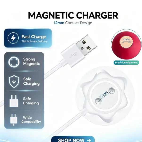 12‑mm Contact Magnetic Charging Dock Station Strong Magnetic Fast Charging USB Replacement Charger Cable Safe Stable Power