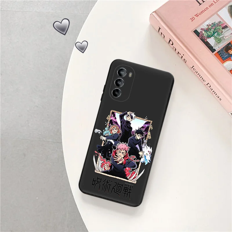 Black Matte Phone Case for Motorola Moto G50 G73 G53 G72 G52 G30 G31 G60 G71 G22 G9 G60S Cute Jujutsu Kaisen Cartoon Soft Cover