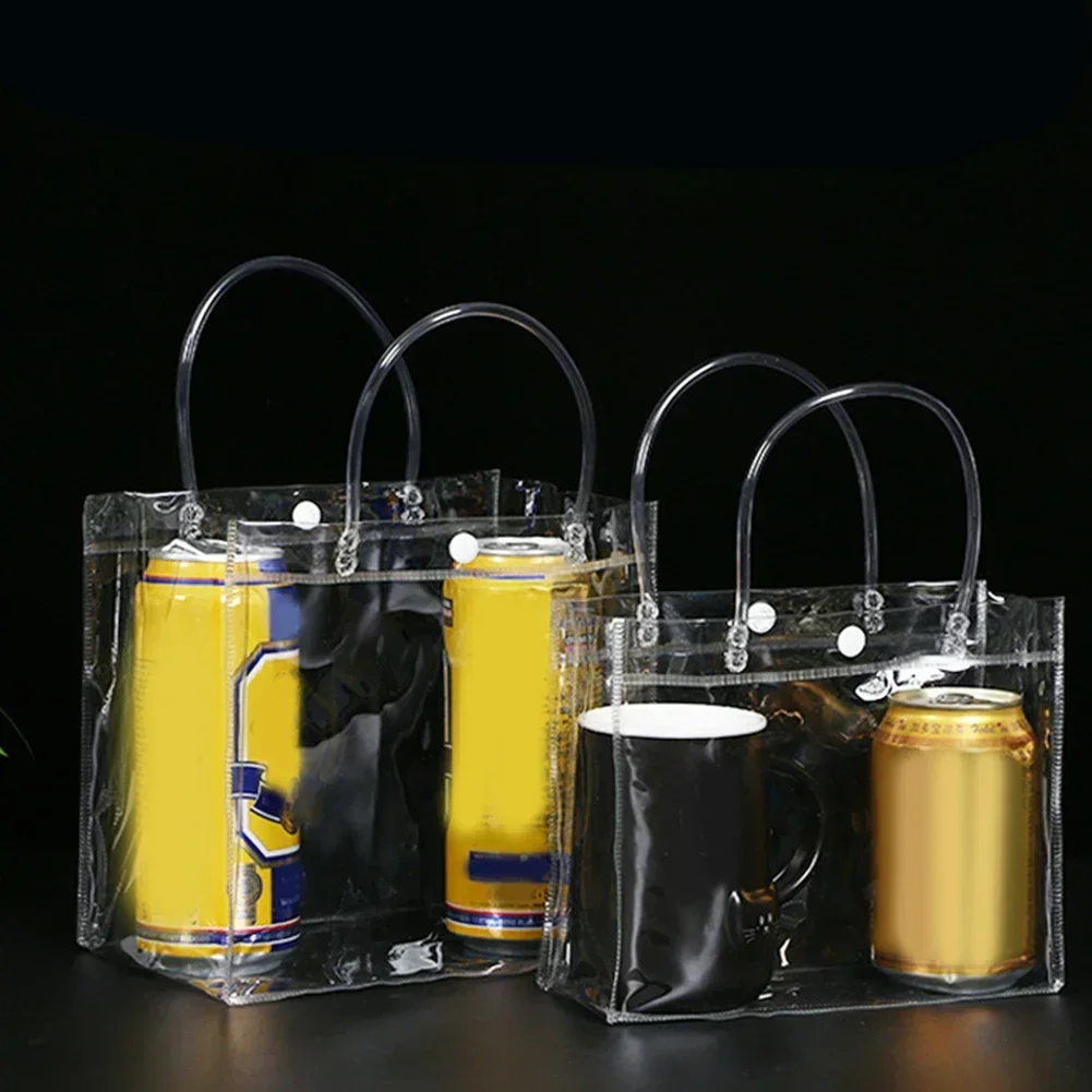 

5PCS Clear Plastic Bags With Handle Transparent Bag Reusable Tote Bag PVC Goodie Bags For Wedding Party Supplies