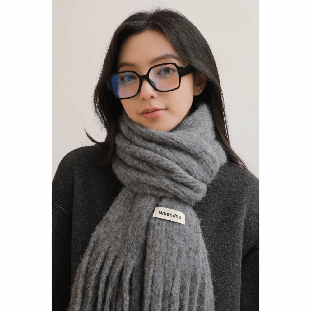 

Модный однотонный зимний шерстяной шарф, теплый мохеровый кашемировый шарф, мягкие утолщенные длинные шарфы с кисточками, пашмина