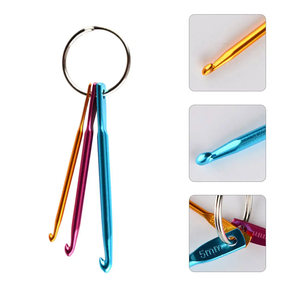 

Набор из 3 алюминиевых мини-крючков для вязания (3 мм, 4 мм, 5 мм) с брелоком, легкие дорожные крючки для вязания, принадлежности для рукоделия