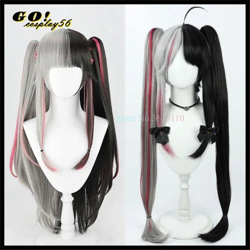 Vtuber yorumi Ena wig pink mixed Grey black YouTubers cosplay long straight ponytails buns synthetic hair vliver girls