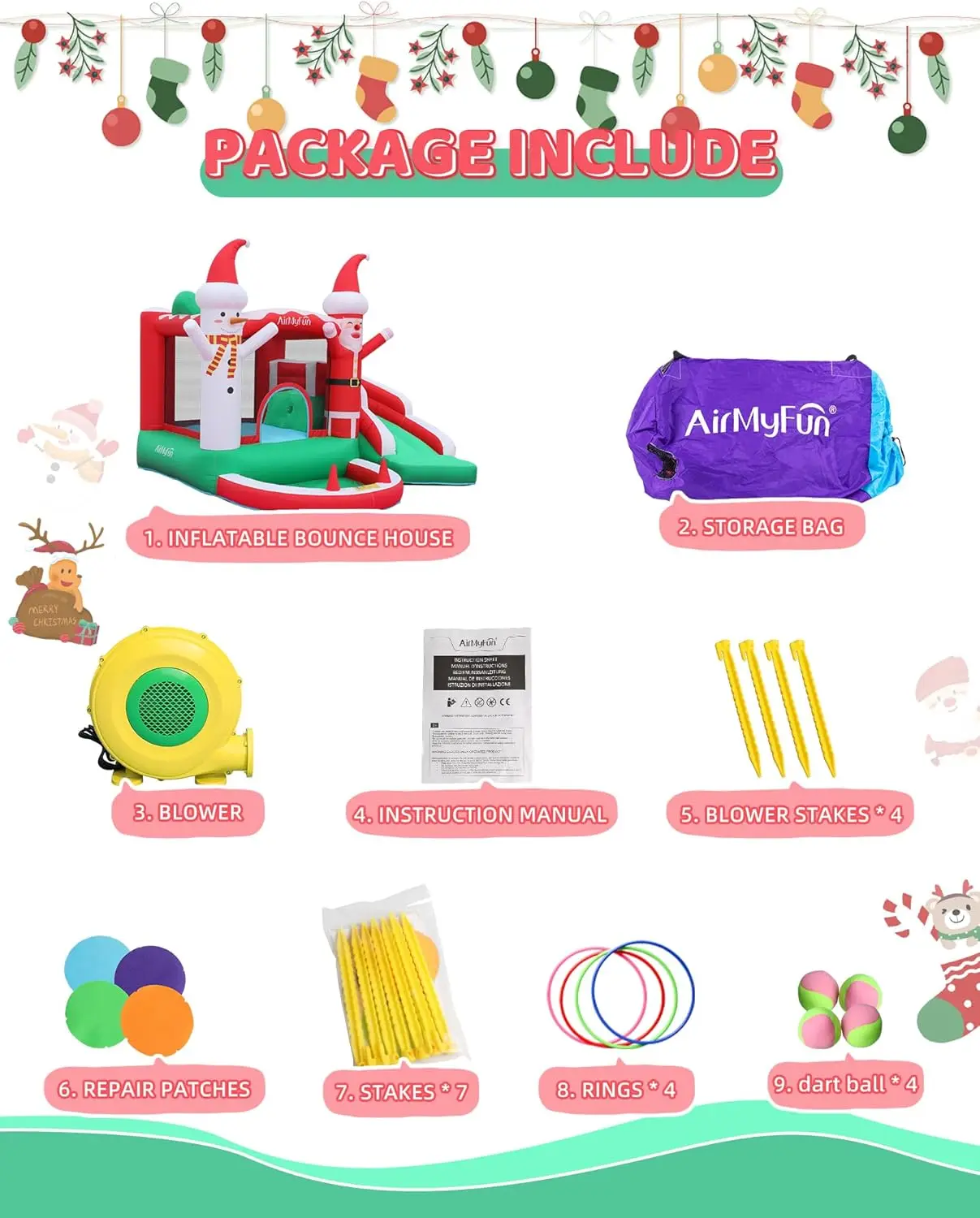 AirMyFun عيد الميلاد موضوع نفخ ترتد البيت، توسيع سريع للمروحة المستقلة - متعة العطلة تسمح الفرح القفز في المنزل! #5