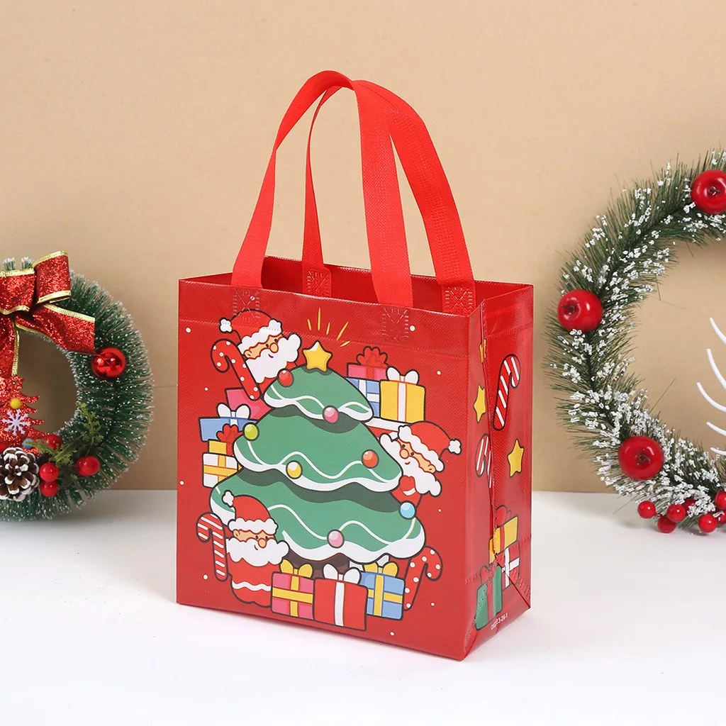 Christmas Shopping Bag Non Woven Reusable Grocery Tote Bag Cartoon Gingerbread Snowman Print Handbag Xmas Party Favor Container