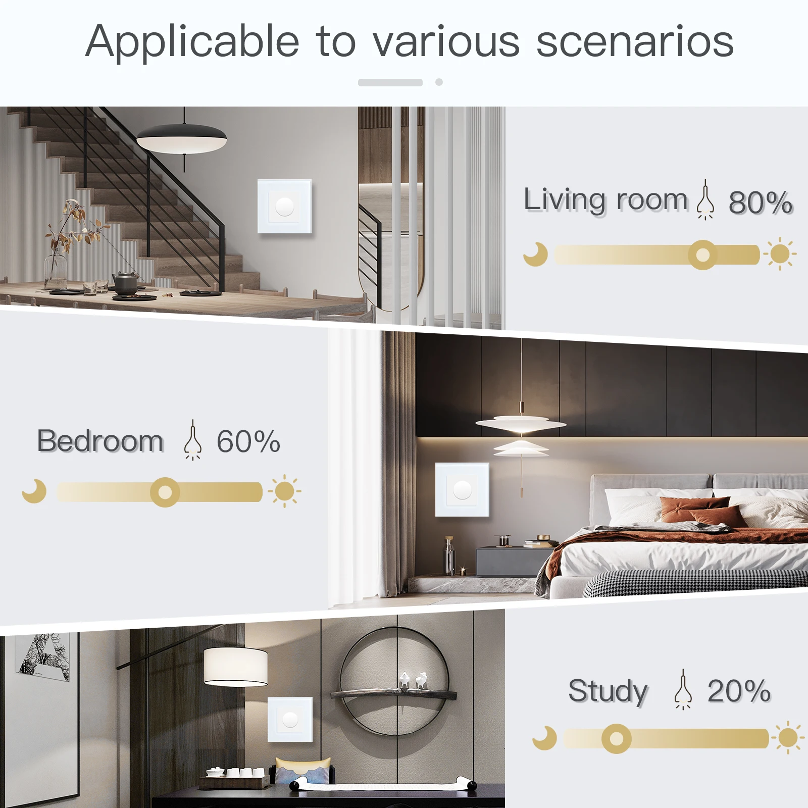 BSEED Dimmer Light Switch Adjustable Rotary Knob Crystal Glass Mechanical LED Dimmable Brightness Memory Wall Mounted Switches