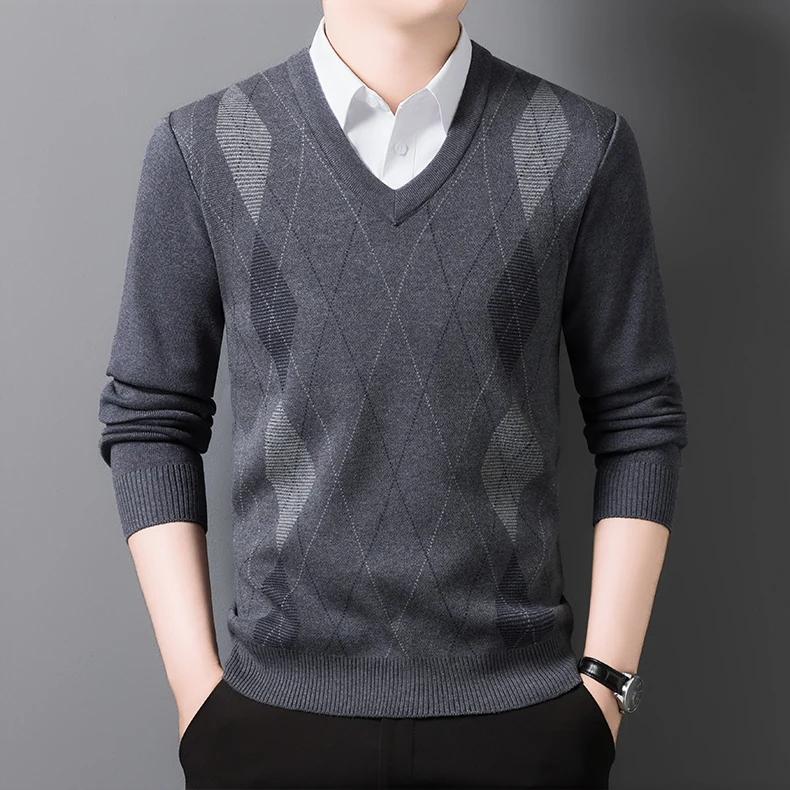 

Новинка 2025 года, шерстяной кардиган, мужской осенне-зимний кардиган с v-образным вырезом, теплый мужской вязаный свитер среднего возраста, однотонная куртка, свитер