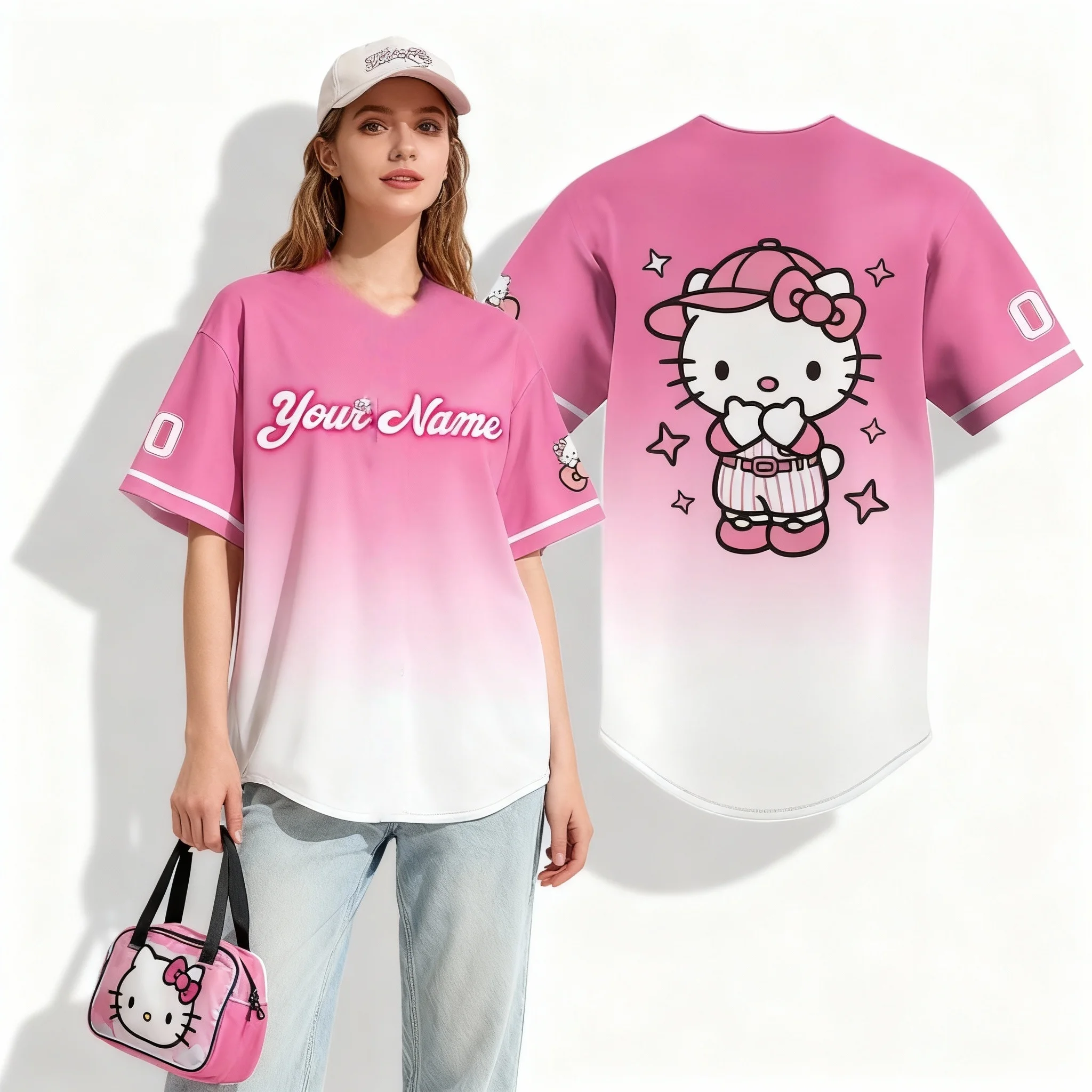 قميص سانريو فاميلي كورومي هالو كيتي تي شيرت صيفي حلو ورائع للشارع الأمريكي مقاس كبير للسيدات البالغات طراز جديد