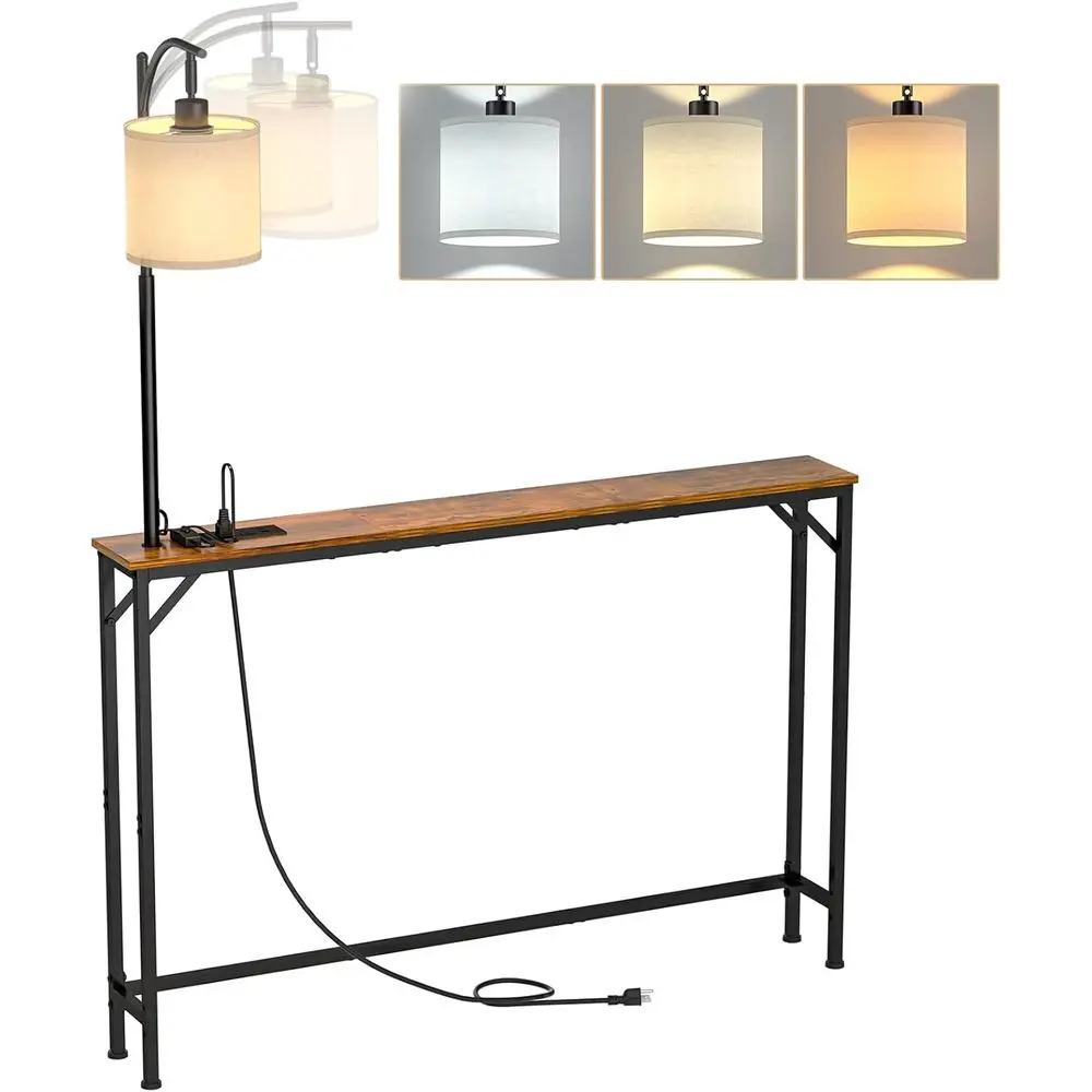 

Skinny ole Table with Outlet, Narrow Soa Table with 3-Color Light, Behind Couch Table with 3 Color Temperatures Led Bulb