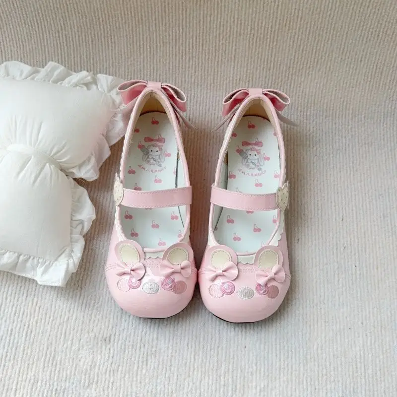 Original Handmade Cute Cartoon Bear All Match Low Heel Pumps Japanese Autumn New Sweet Girl Lolita All Match Leather Shoes