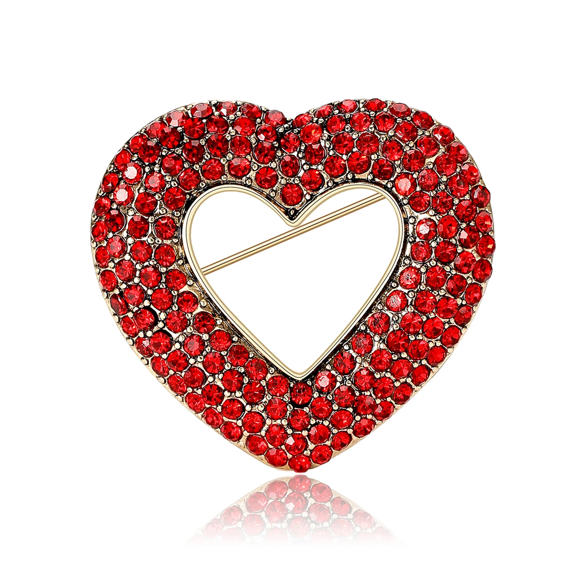 Valentine's Day Romantic Gift Rhinestone Heart Brooch for Women Unisex Glass Love Pin Event Party Decoration Clothes Accessories