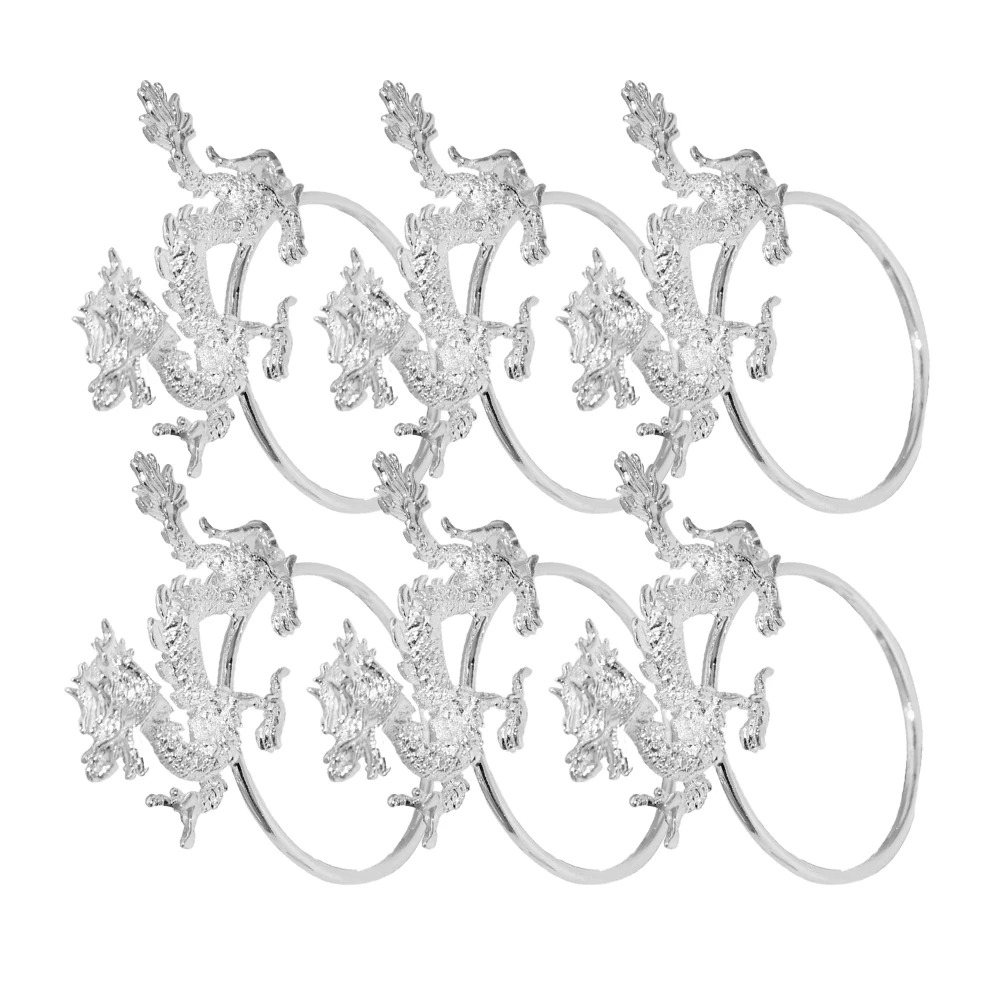 

6 Pcs Chinese Dragon Napkin Ring Rings for Tables Metal Wedding Holders Zinc Alloy