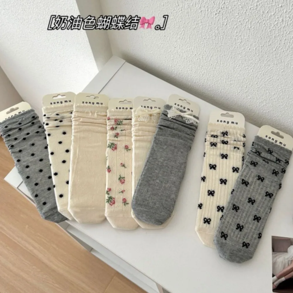 

Socks Women's mid-tube sock Spring summer thin mesh breathable girl jk socks Lolita polka dot bow sokken