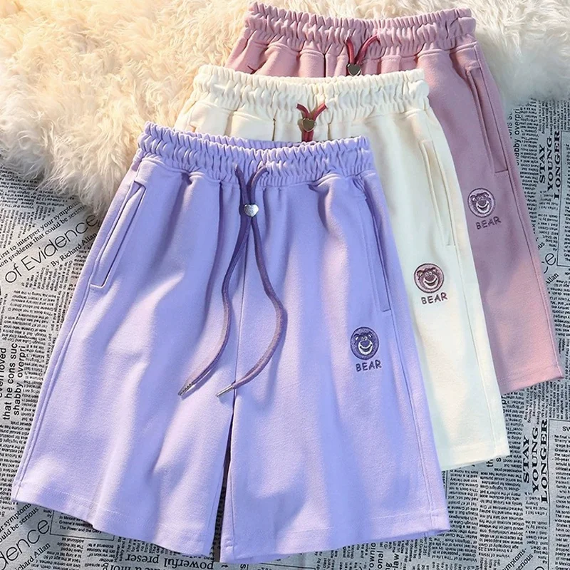 

5-14 Years Girls Summer Cartoon Bear Shorts Teens Casual Thin Cool Knee-Length Cotton Sweatpants Fashion Streetwear Kids Pants
