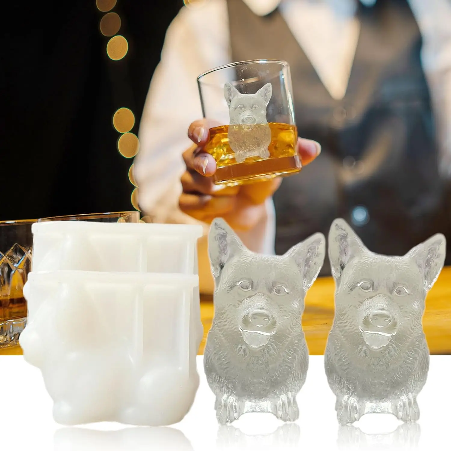 

3D Corgi Dog Ice Cube Molds, Fun Animal Shape Large Ice Cube Tray for Whiskey Cocktail Drink, Cute Novelty Gifts for Corgi Lover Women Kids 2 Pack