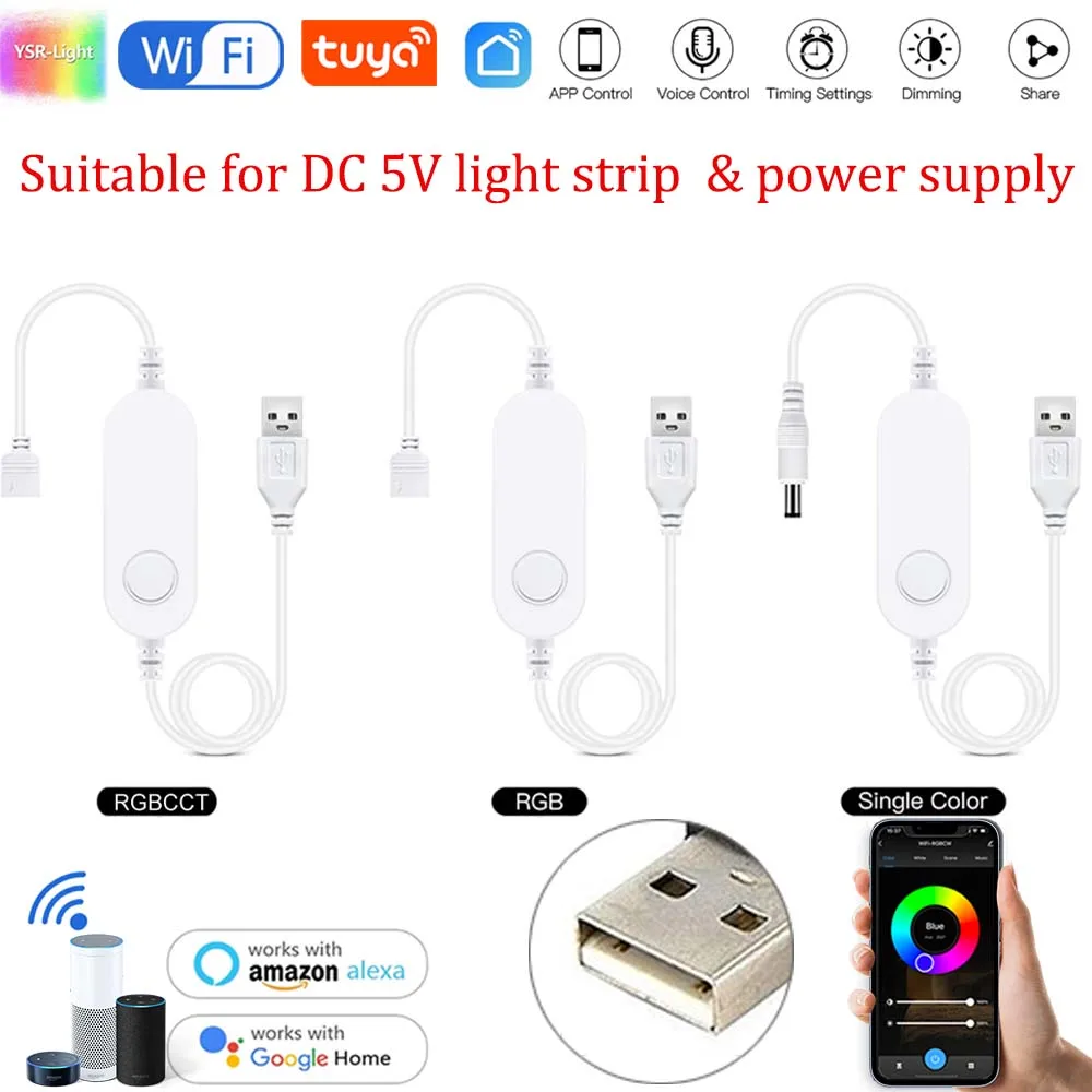 controlador de faixa de led tuya wifi inteligente controle de voz controle de aplicativos trabalhar com alexa google home usb dc 5v rgb rgbcct 13m 01