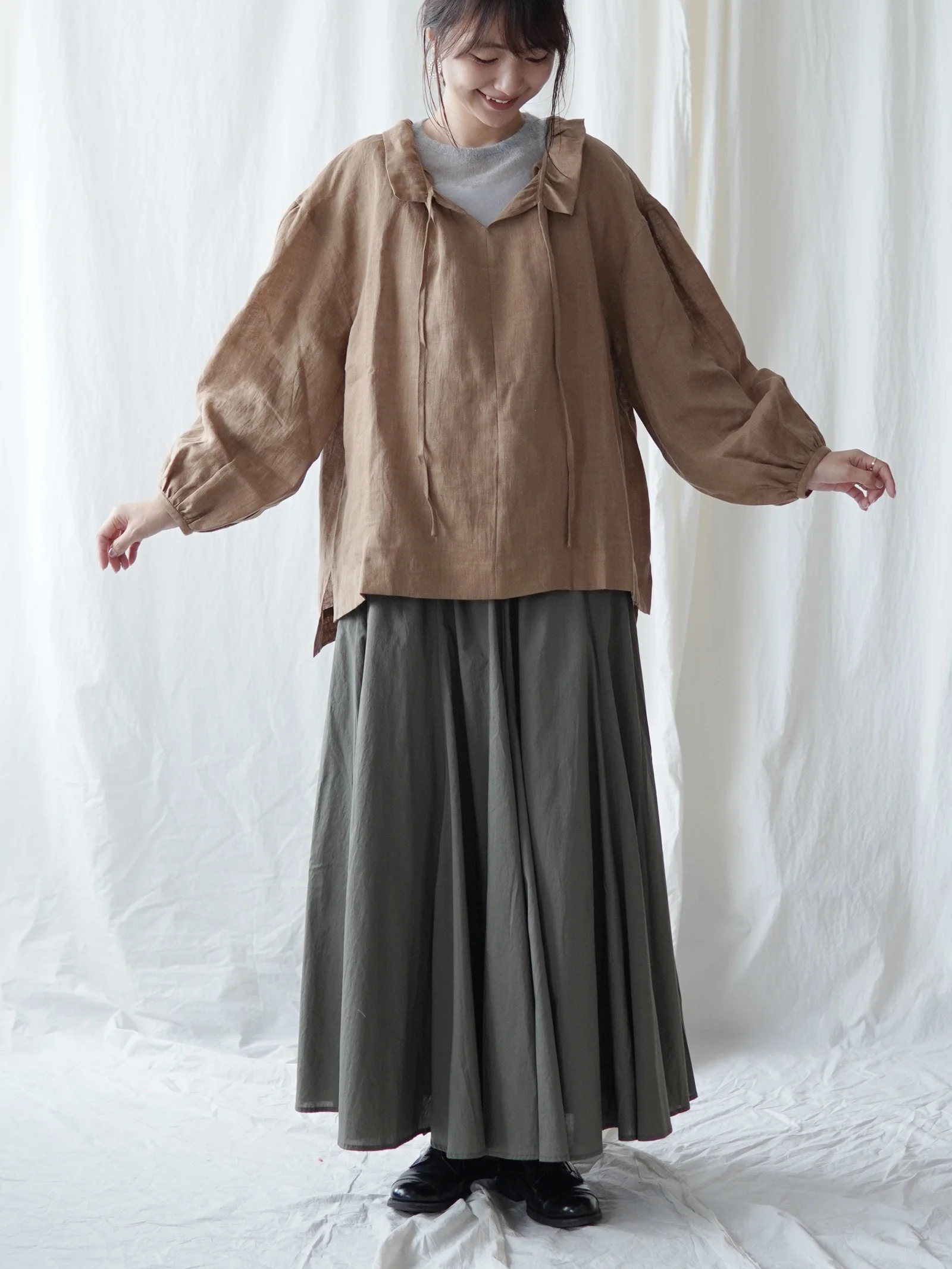 

Льняная рубашка Sydandling High Count с воротником-лепестком, повседневная, свободного кроя, с длинными рукавами, женская, стандартной длины