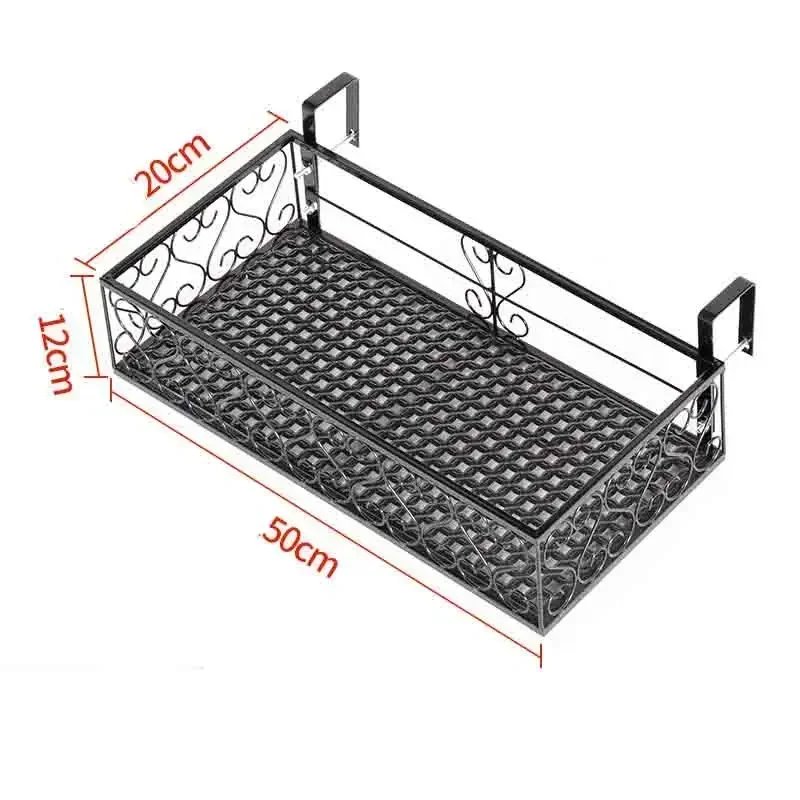 Soporte de flores de hierro colgante, estante de ventana rectangular, soporte de macetas de plantas de balcón, estante de flores de barandilla