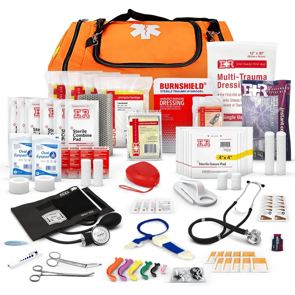 

Fully Equipped Trauma First Aid Kit - Emergency Medical Supplies for Workplace, Car, and Home - OSHA & ANSI Compliant