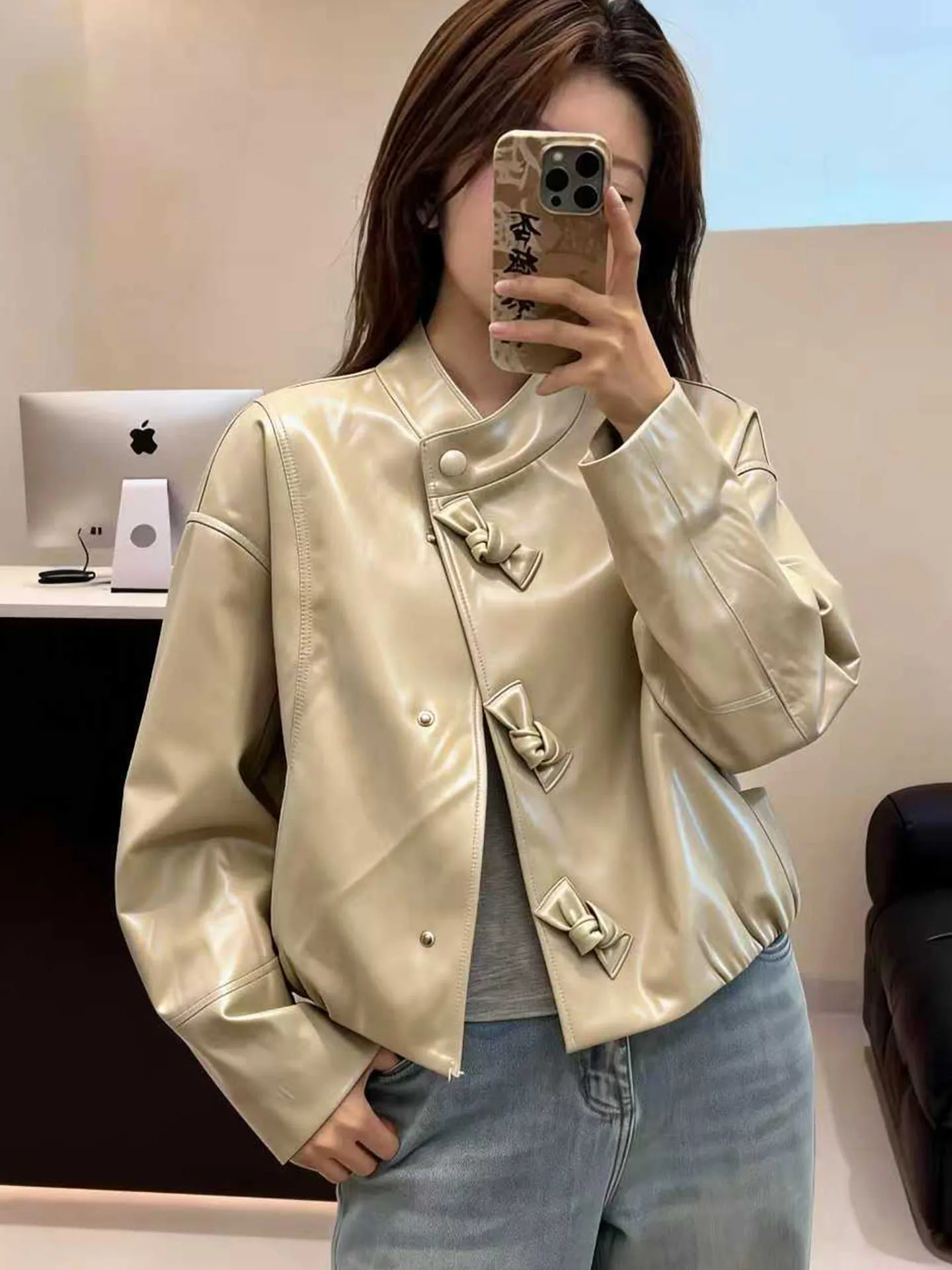 

Retro Sle i Color ort Jaet Women's Loose Fit Stand Collar Spring 2026 New Arrival Versatile Jaet Top