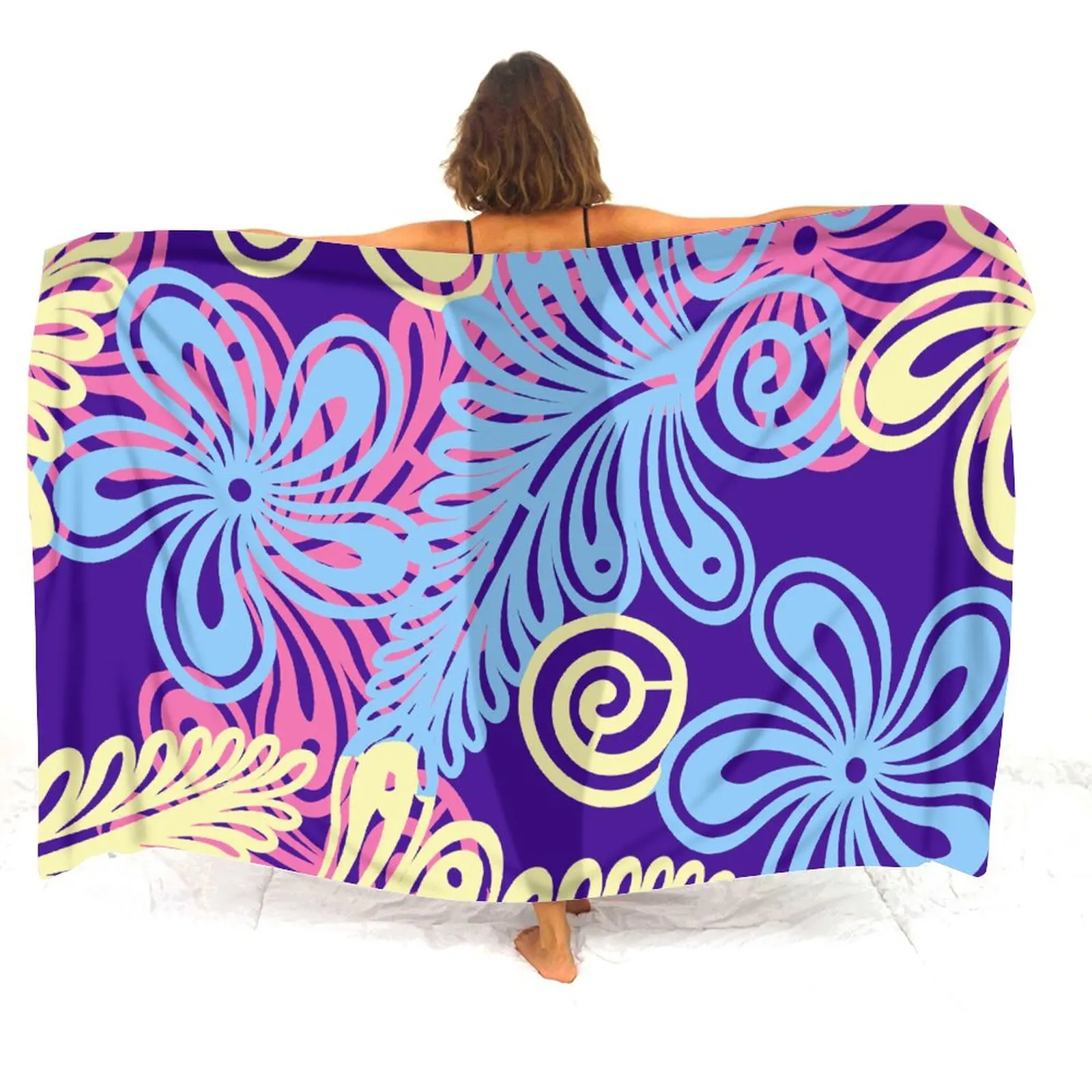 Polynesian Tribal Peoples Printed Scarf Sarong Retro Design Large Size Ladies Custom Beach Coat Smock Summer