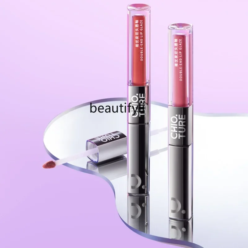 zq CHIOTURE Double-Headed Lip Lacquer Mirror Transparent Lip Gloss Velvet Matte Lip Mud Female Lipstick]