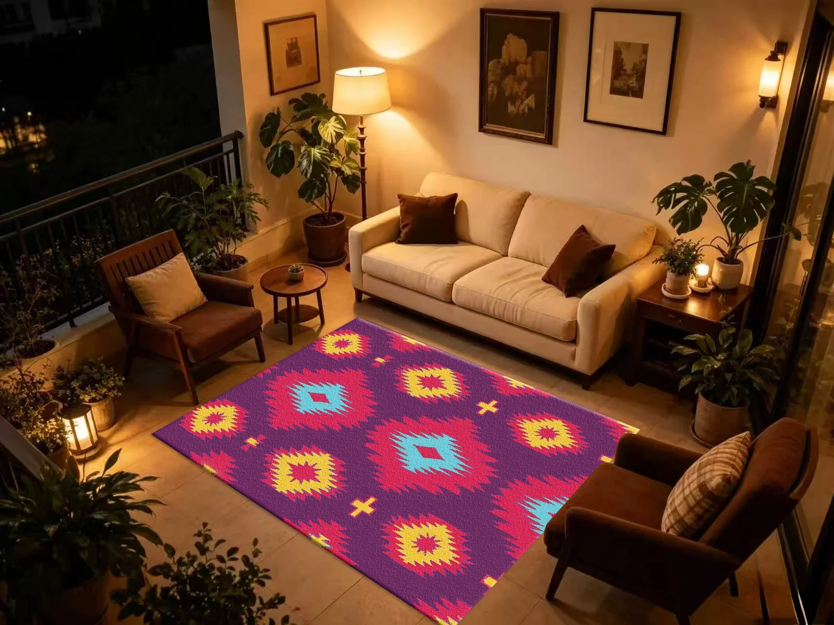 Boho Native Geometric Tribal Carpet Flooring Bright Color Ethnic Diamond Pattern Printed Square Floor Rug for Home Ornament