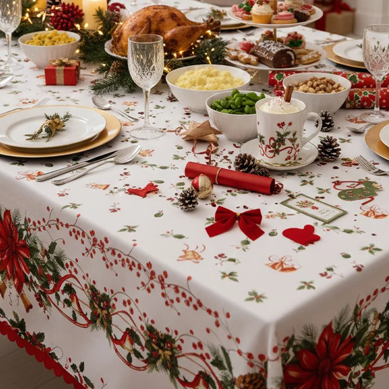 Mantel Navideño Antimanchas para Mesa de Navidad, Otoño, Cenas Navideñas, Decoración de Cocina, Accesorios para Fiestas