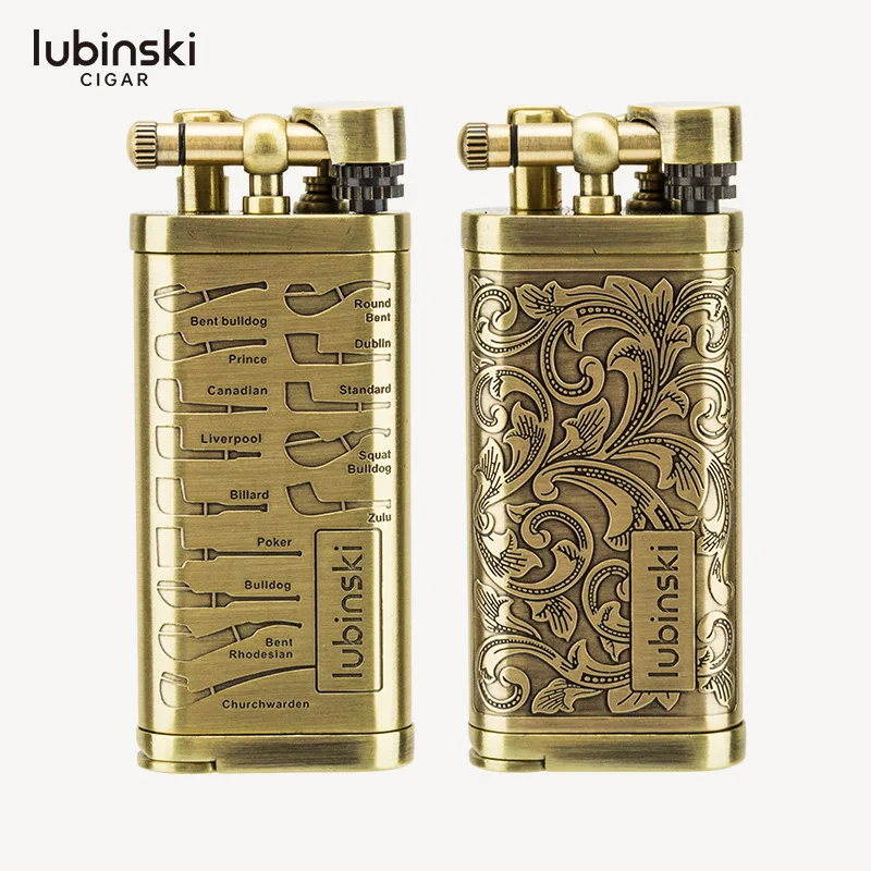 

LUBINSKI-Zinc Alloy Butane Gas Pipe Lighter Vintage Grinding Wheel Multifunctional Pressure Bar Scraper Windproof Cigar Lighters